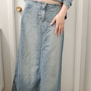 Women's Light Blue Denim Maxi Skirt